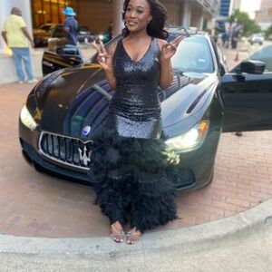 Private Label Black Sequin Backless Dress